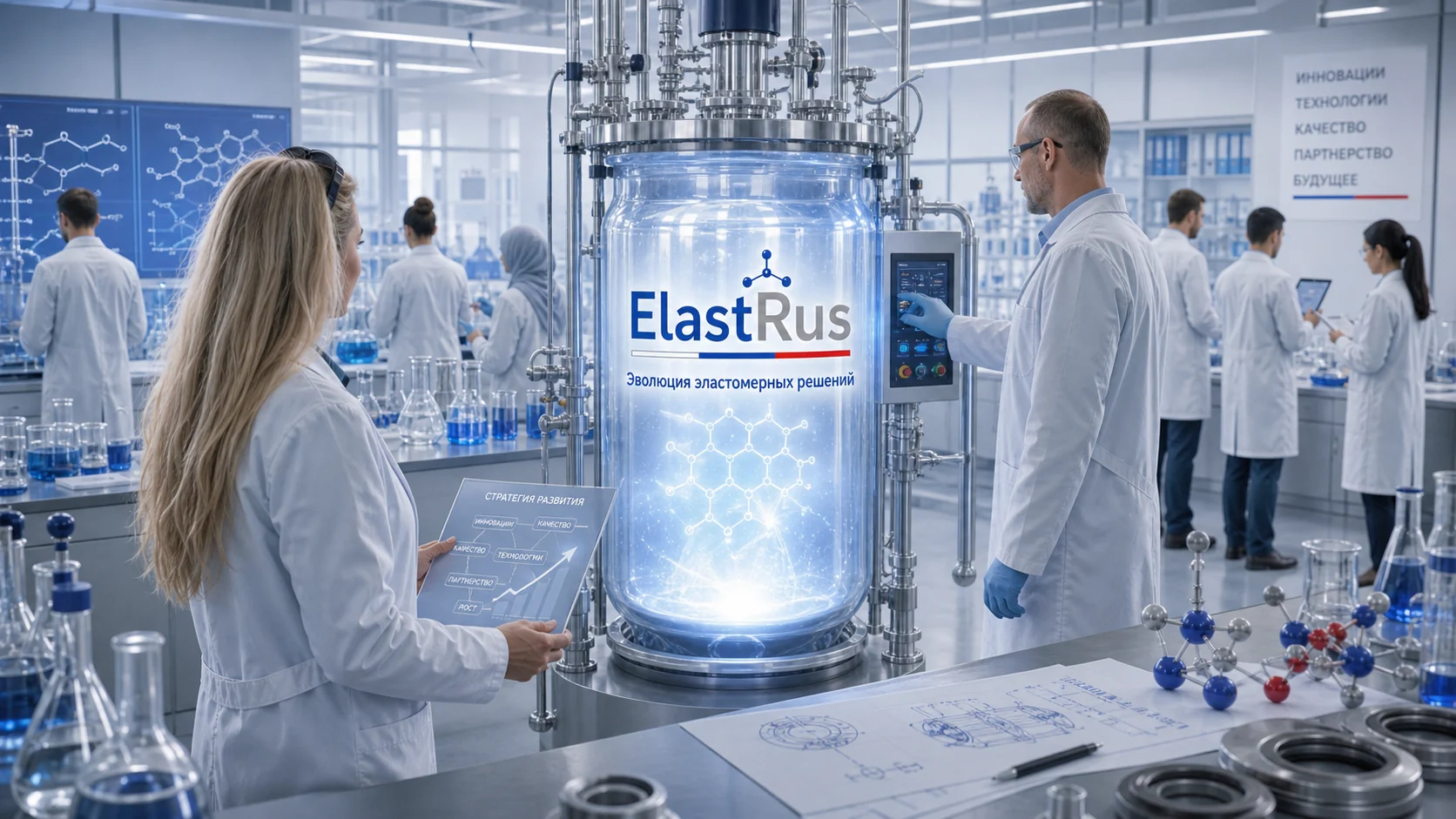 Концептуальный лабораторный визуал ElastRus: разработка эластомерных материалов